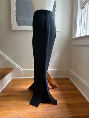 cinq a sept Crepe Black Boot-Cut Flare Pants w/ Side Slit Detail Brianne Mina